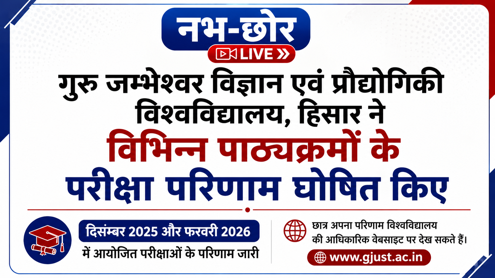 गुरु जम्भेश्वर विज्ञान एवं प्रौद्योगिकी विश्वविद्यालय का रिजल्ट जारी