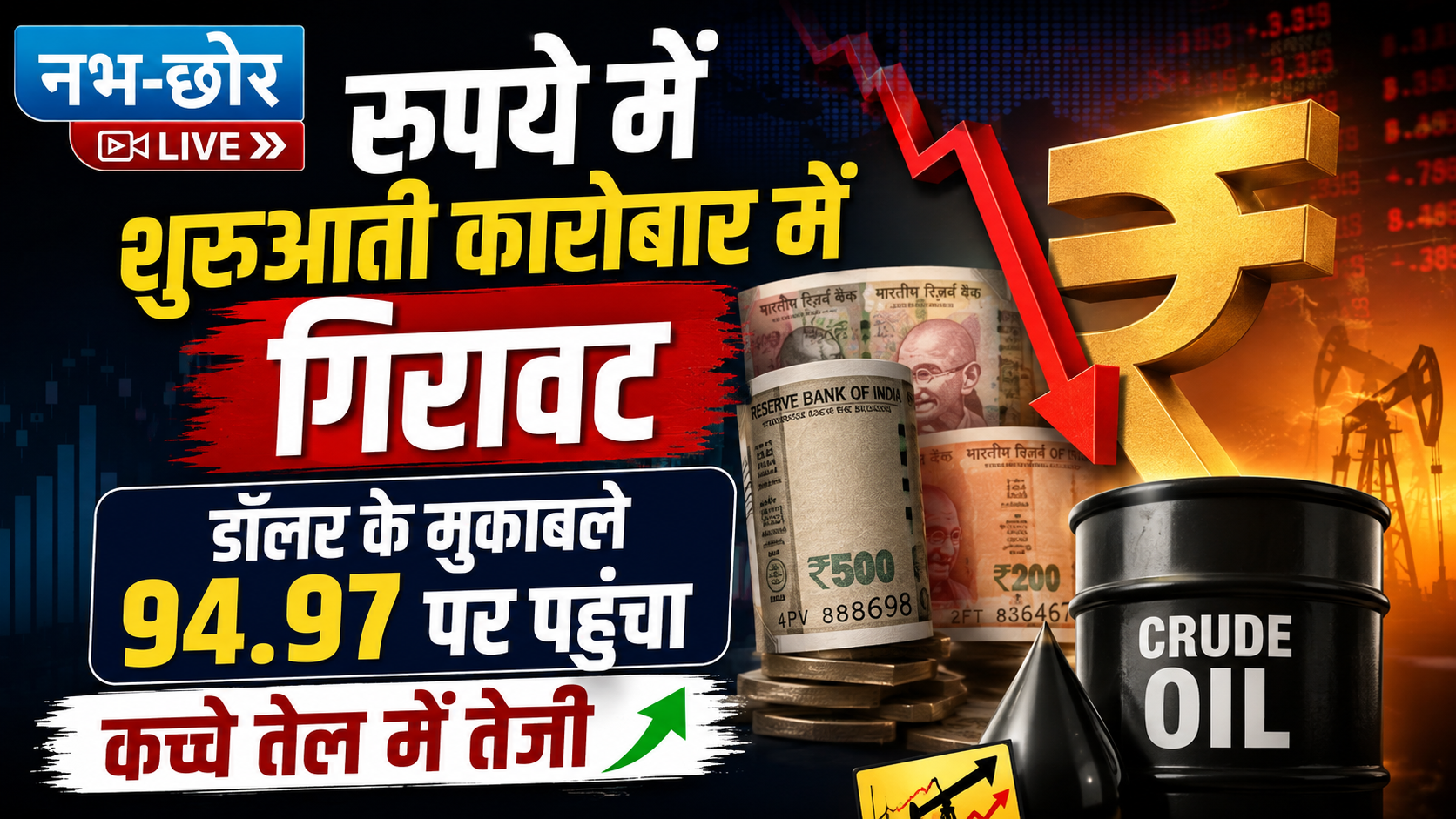 रुपये में शुरुआती कारोबार में गिरावट, डॉलर के मुकाबले 94.97 पर पहुंचा; कच्चे तेल में तेजी