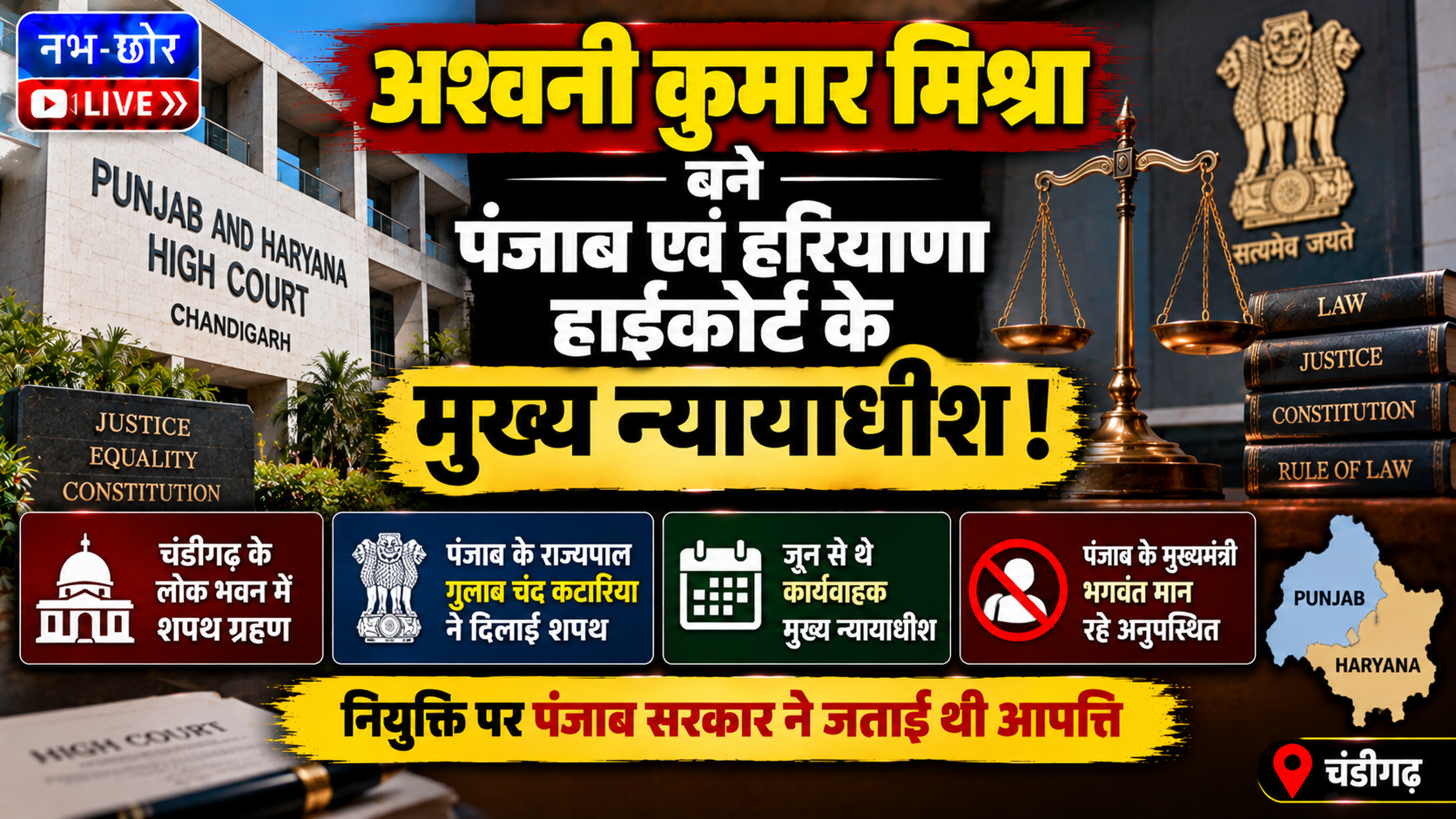 Justice Ashwani Kumar Mishra बने पंजाब एवं हरियाणा हाईकोर्ट के मुख्य न्यायाधीश, राज्यपाल ने दिलाई शपथ