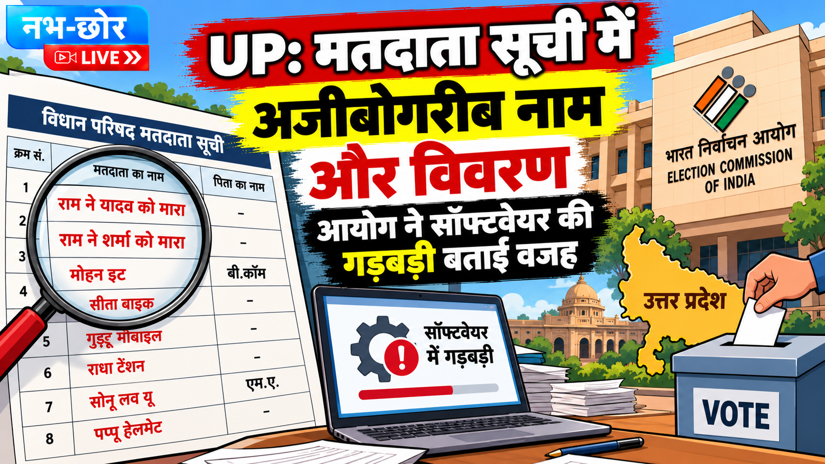 यूपी की मतदाता सूची में अजीबोगरीब नाम, सॉफ्टवेयर की गड़बड़ी आई सामने