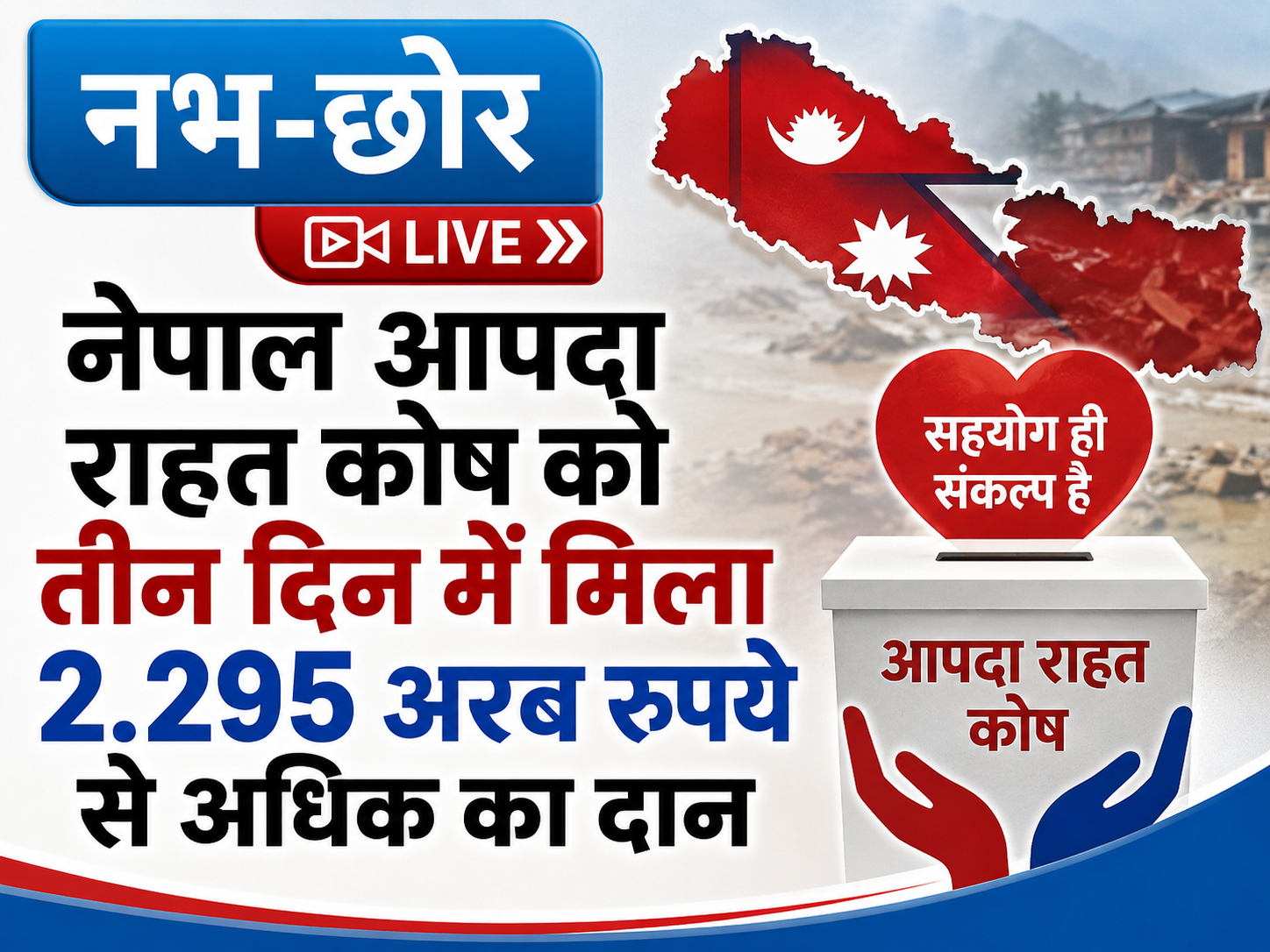 नेपाल आपदा राहत कोष को तीन दिन में मिला 2.295 अरब रुपये से अधिक का दान