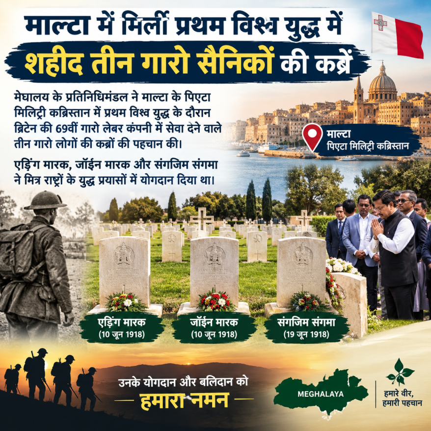 माल्टा में मिलीं प्रथम विश्व युद्ध में शहीद तीन गारो सैनिकों की कब्रें