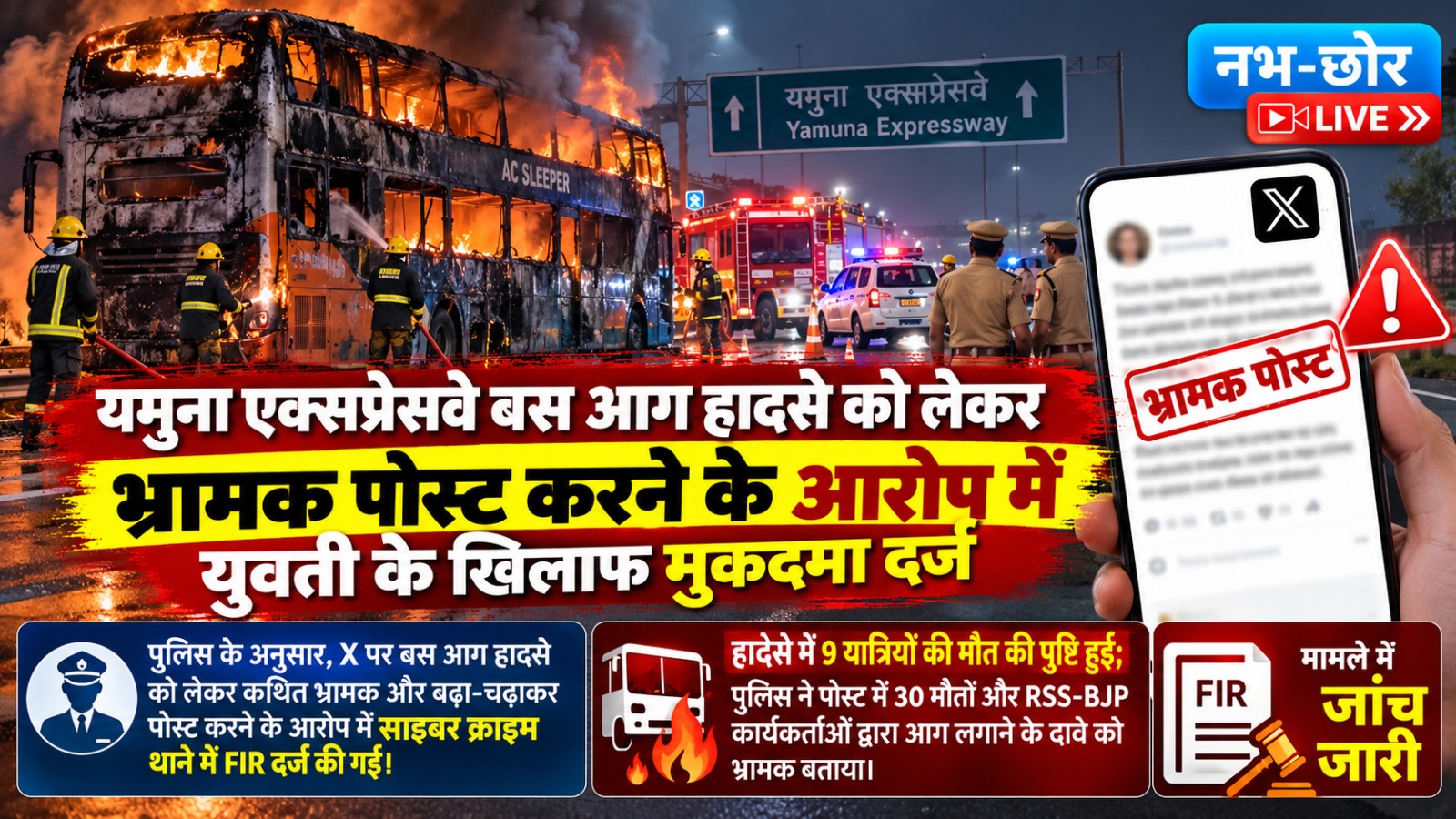 यमुना एक्सप्रेसवे बस आग हादसे को लेकर भ्रामक पोस्ट करने के आरोप में युवती के खिलाफ मुकदमा दर्ज