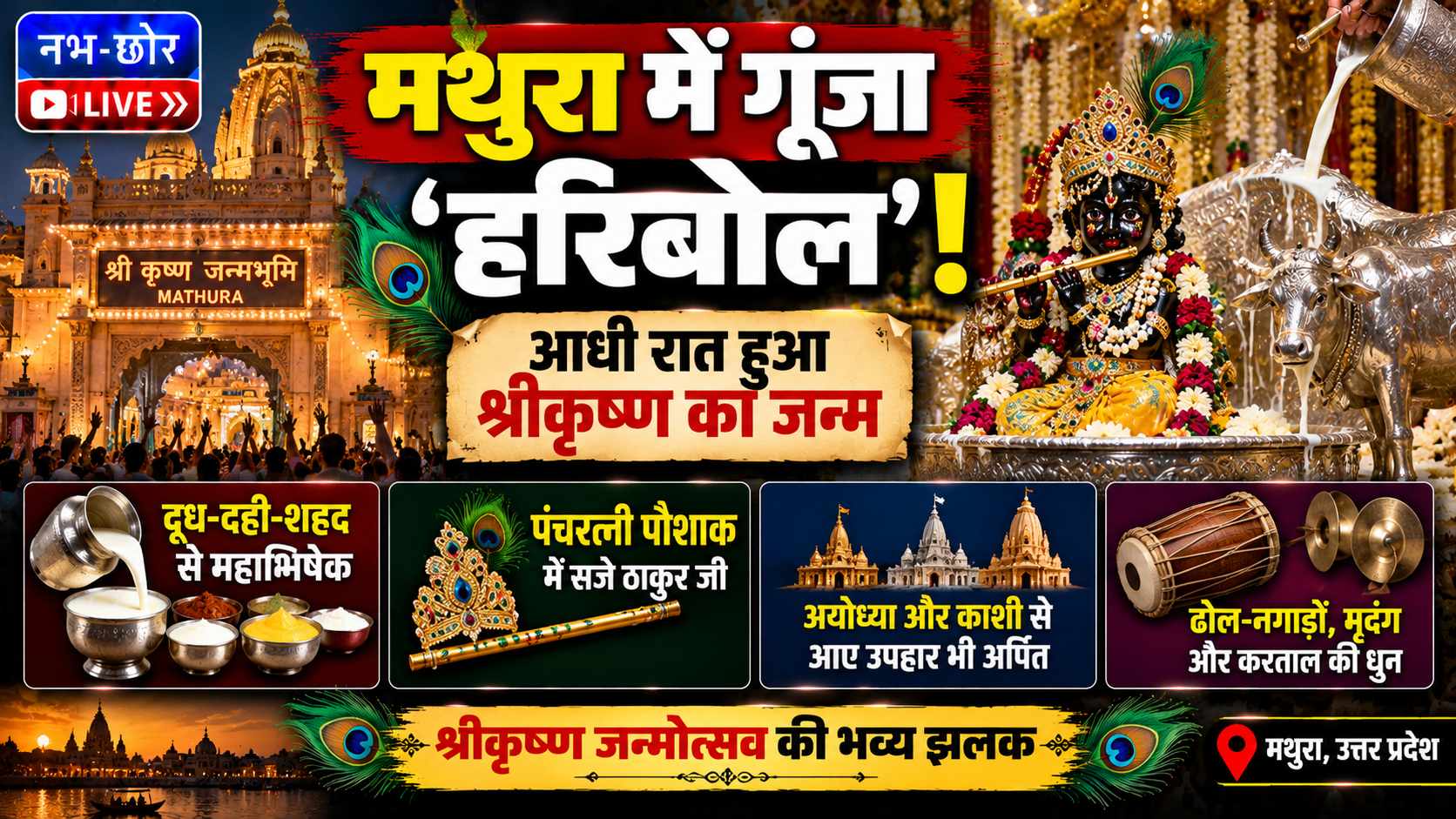 Mathura Janmashtami: श्रीकृष्ण जन्मभूमि में आधी रात गूंजे जयकारे, धूमधाम से मनाया जन्मोत्सव