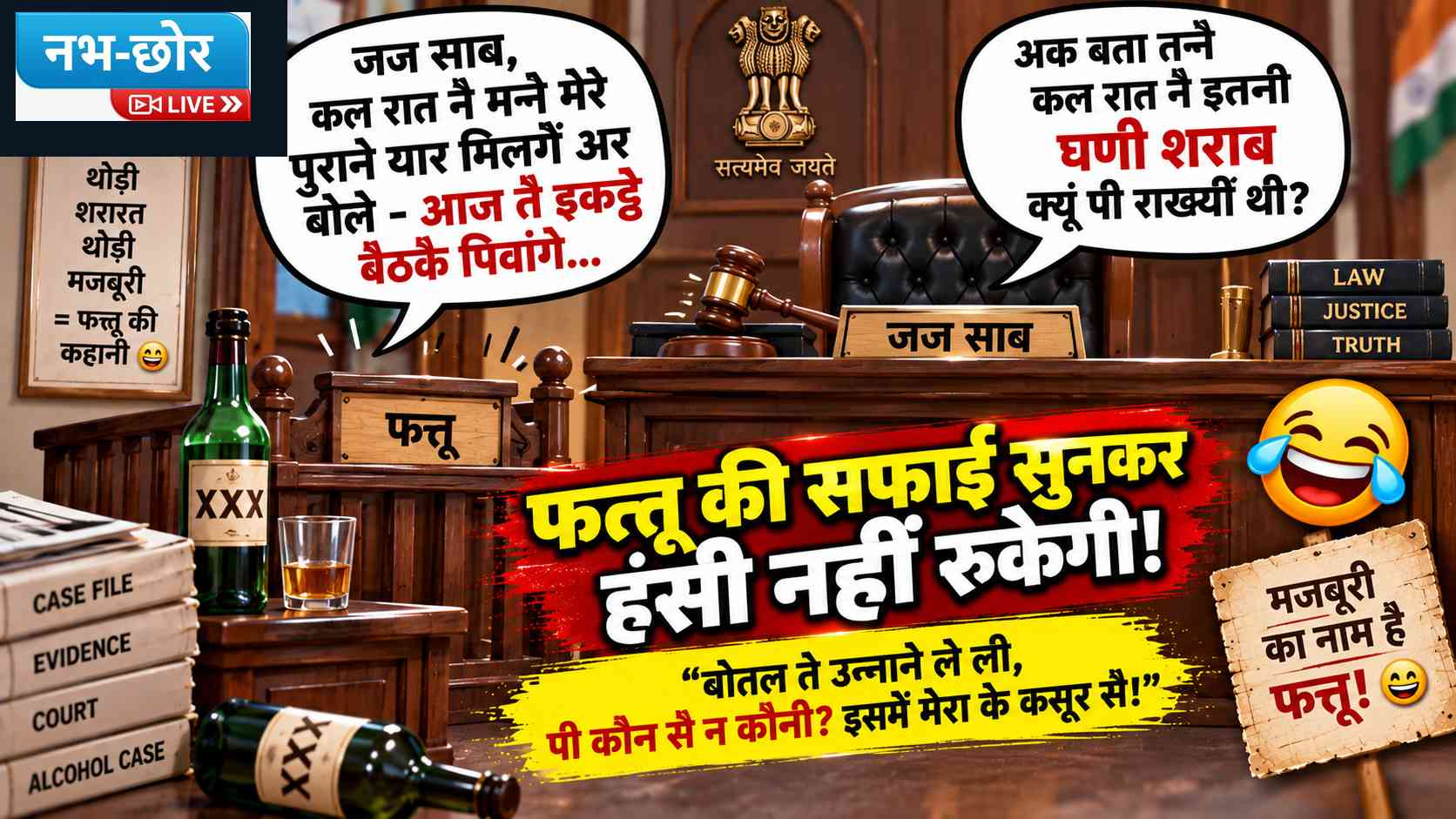 जज ने पूछा- इतनी शराब क्यों पी? फत्तू बोला- इसमें मेरा के कसूर सै! 😂